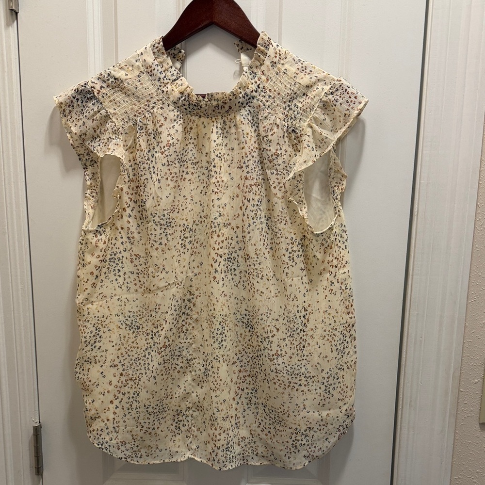 LOFT Speckled Ruffle Sleeve Blouse - Cream